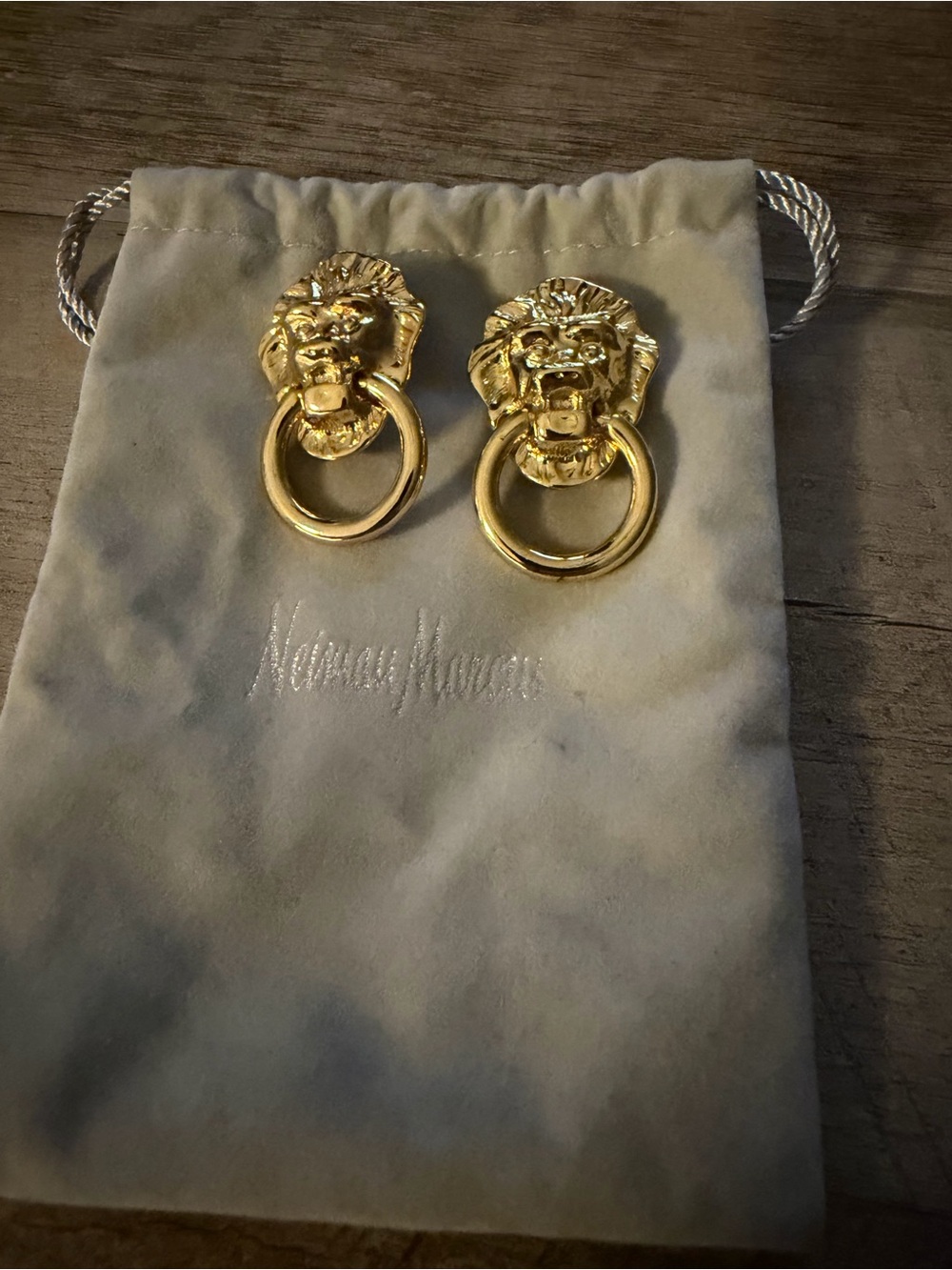 Kenneth Jay Lane Gold Lion Doorknocker Vintage Clip Earrings